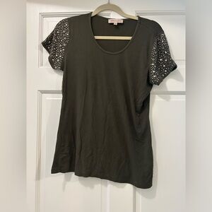 Philosophy dark green top, size L, stretch, cap sleeve